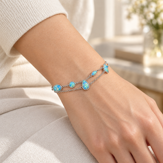 Double-Strand Opal-Style Charm Bracelet