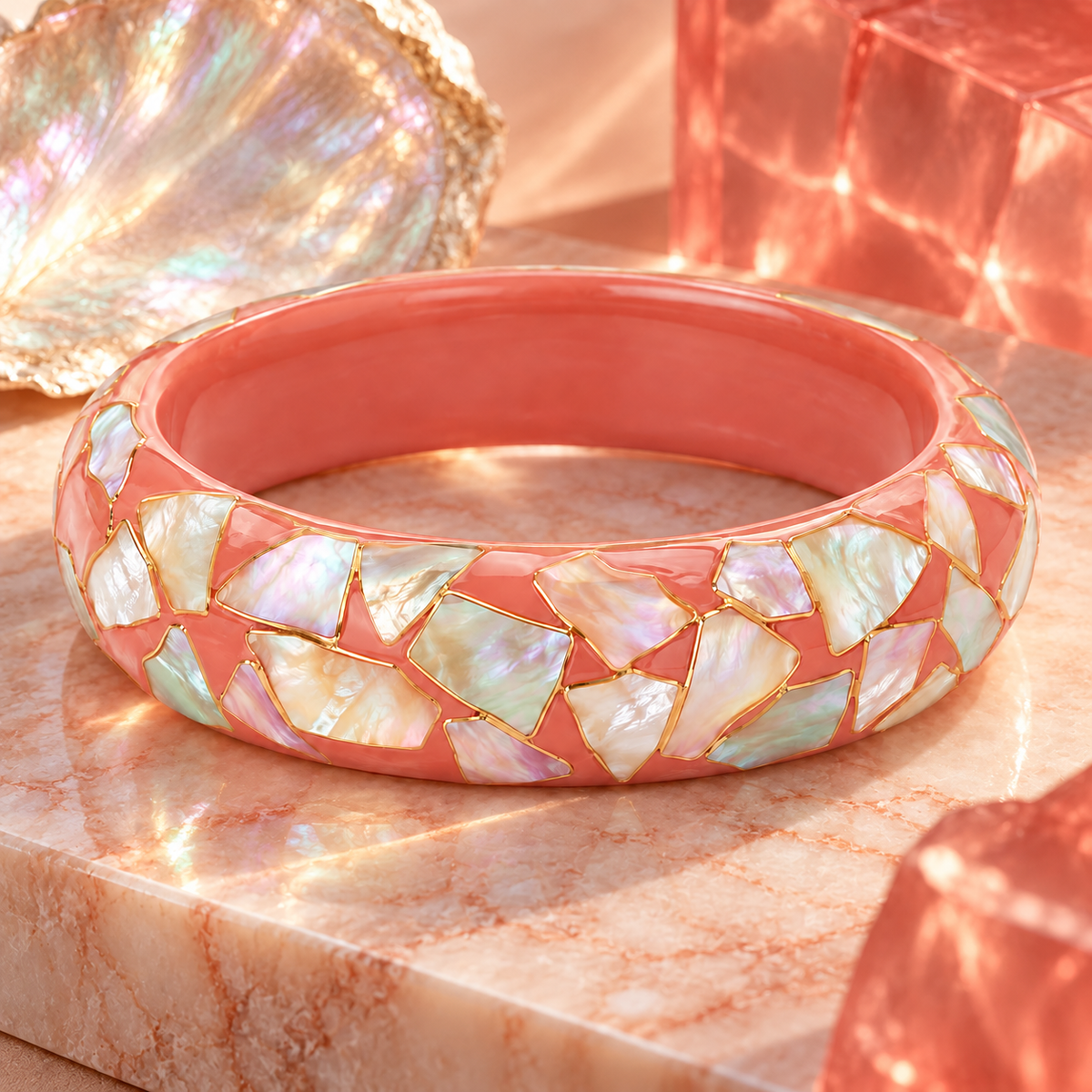Shell Mosaic Resin Bangle