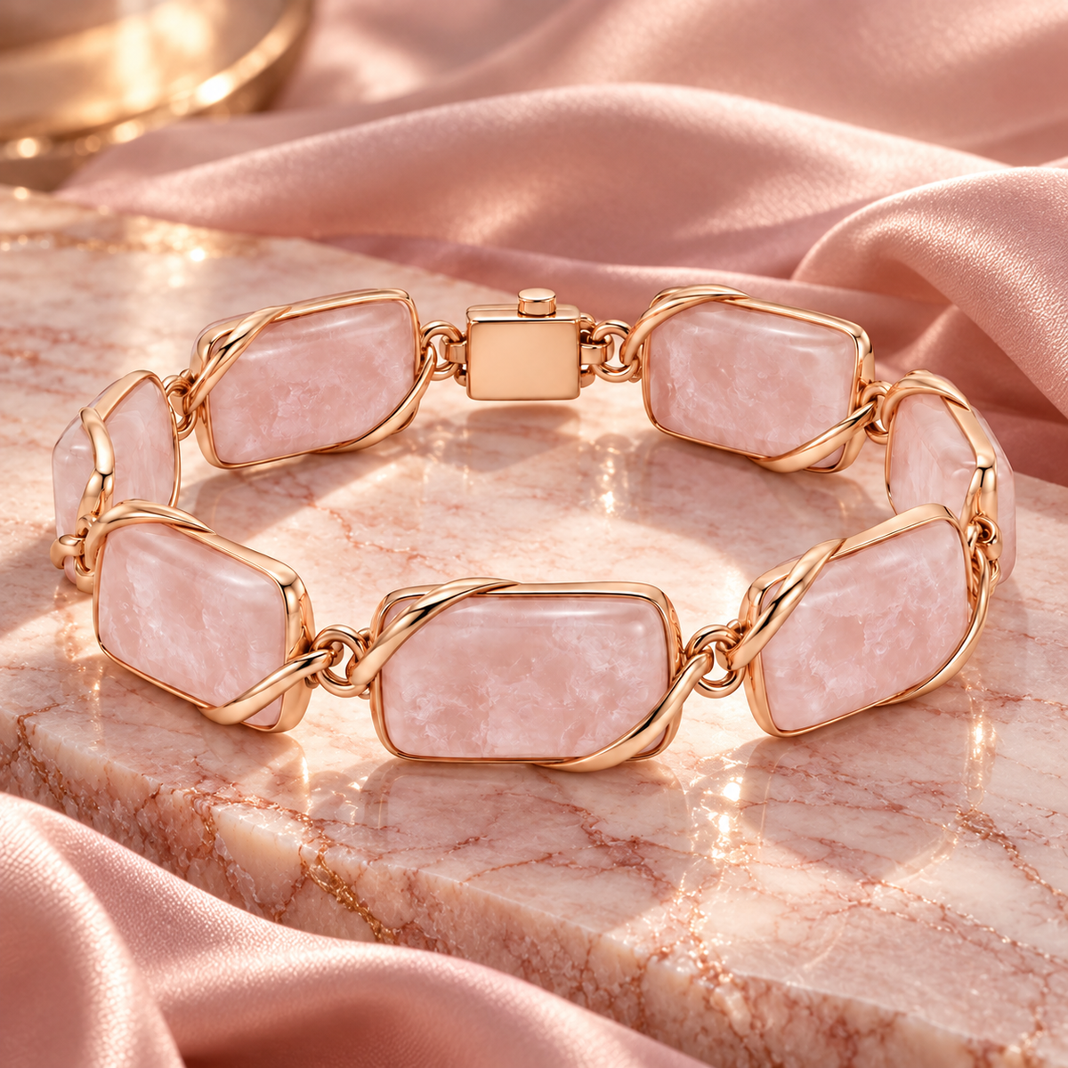 Rose Quartz-Style Linked Bracelet