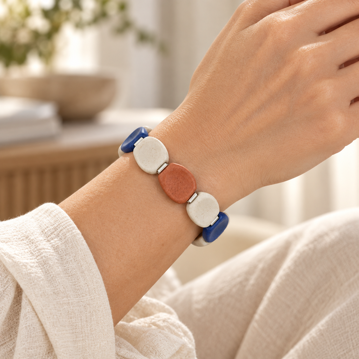 Ceramic Pebble Stretch Bracelet