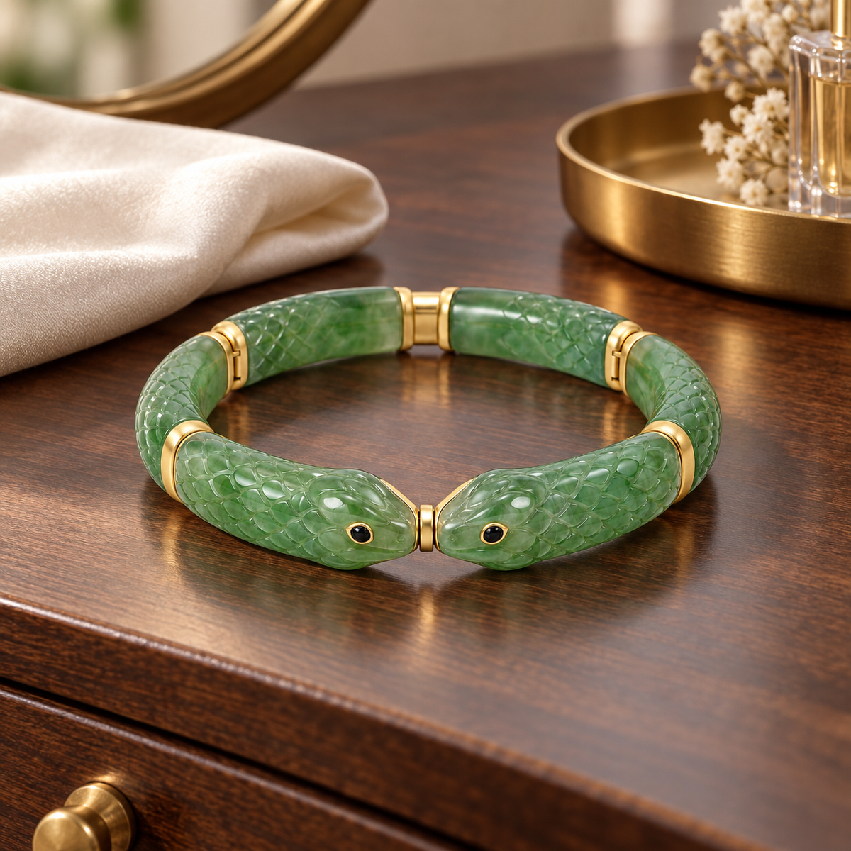 Carved Serpent Hinged Bangle
