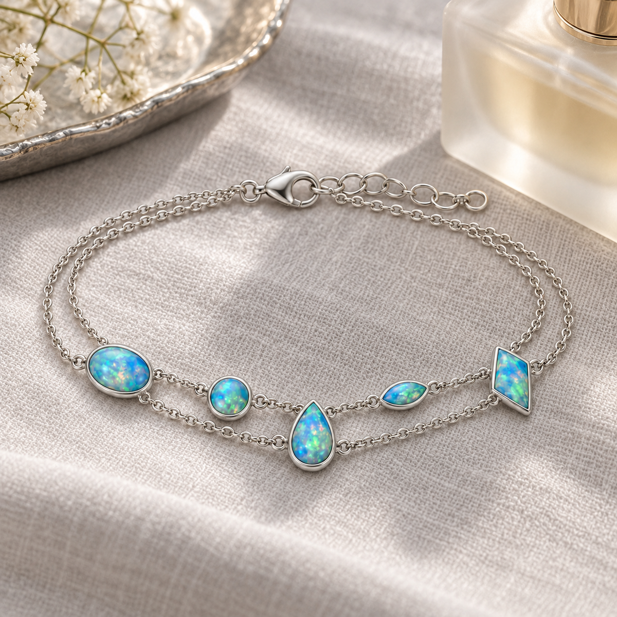 Double-Strand Opal-Style Charm Bracelet