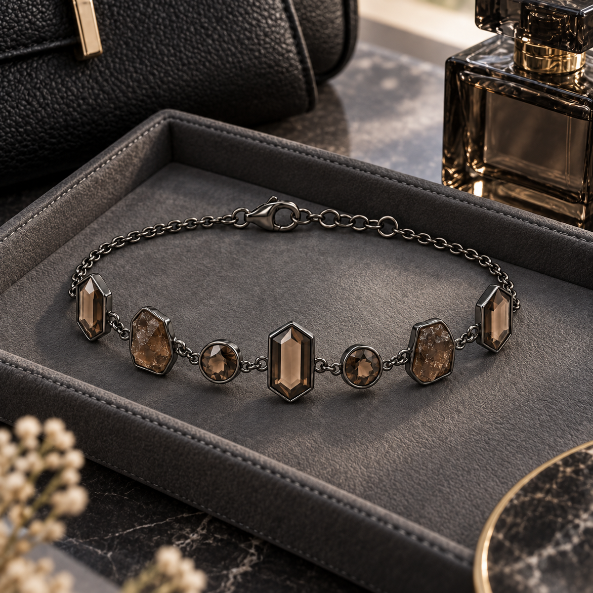 Smoky Crystal Chain Bracelet