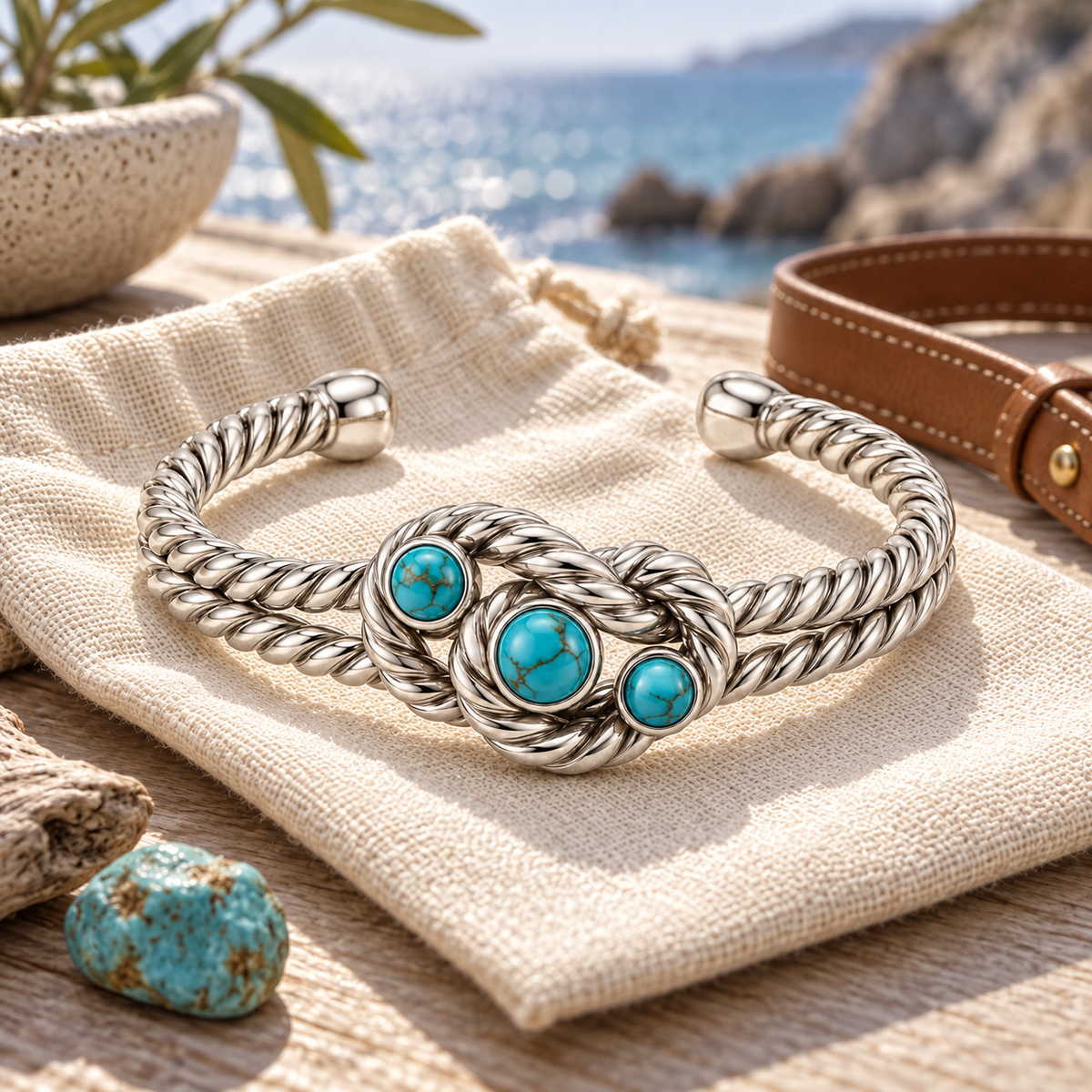 Turquoise-Style Rope Knot Cuff