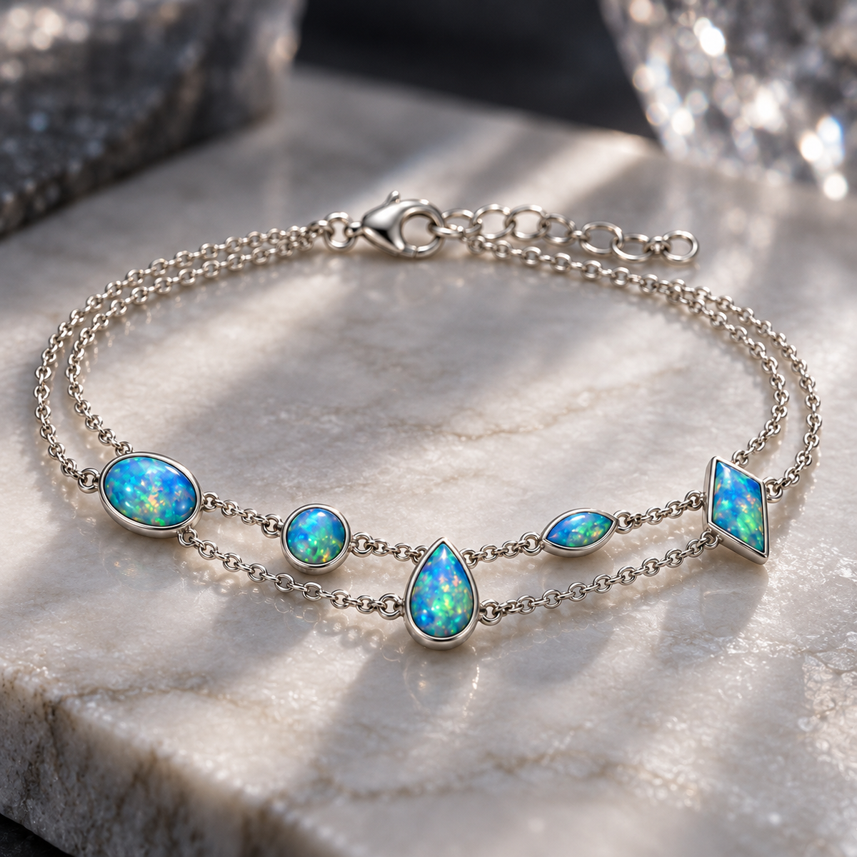 Double-Strand Opal-Style Charm Bracelet