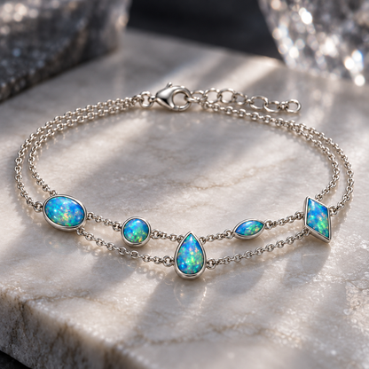 Double-Strand Opal-Style Charm Bracelet