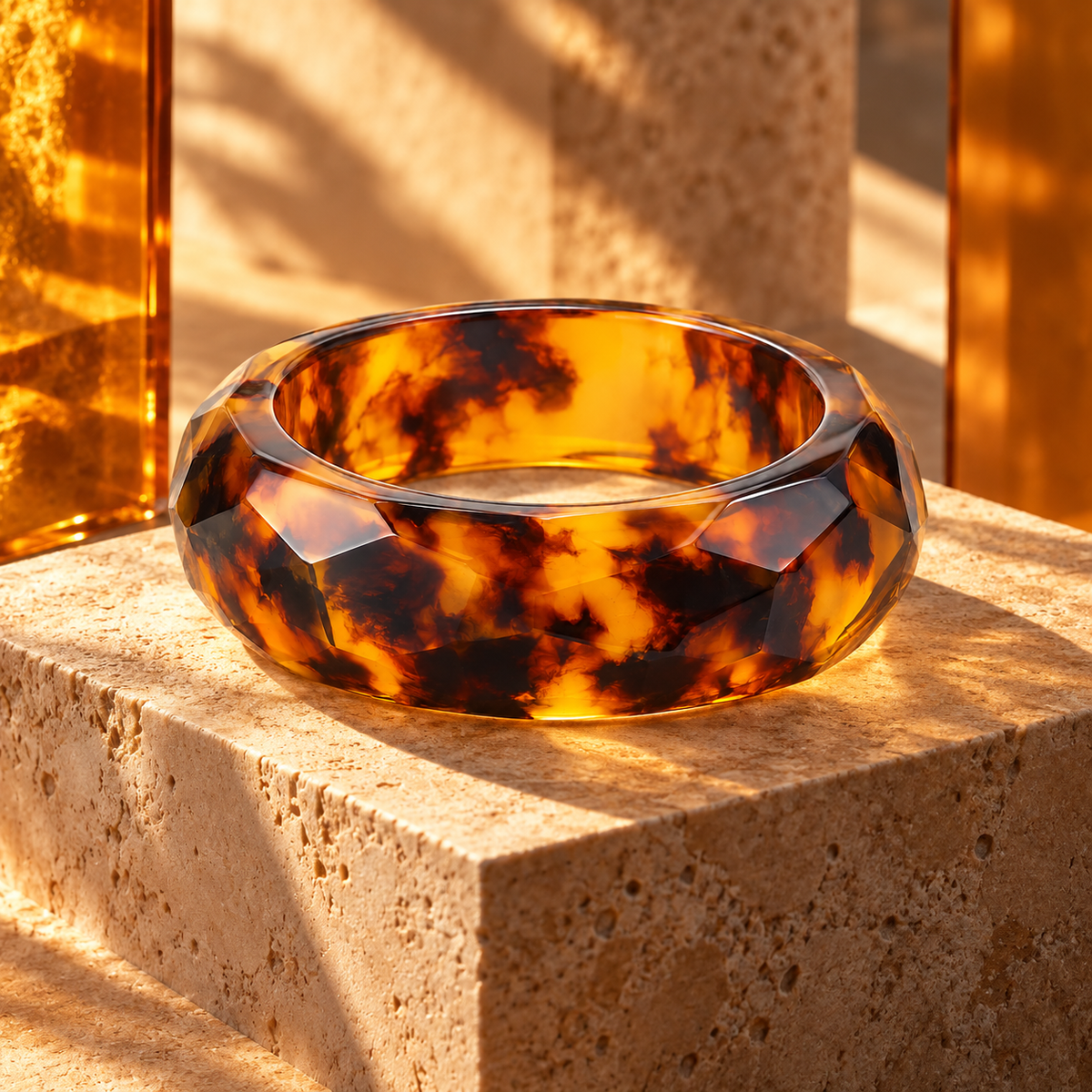 Faceted Tortoiseshell Resin Bangle