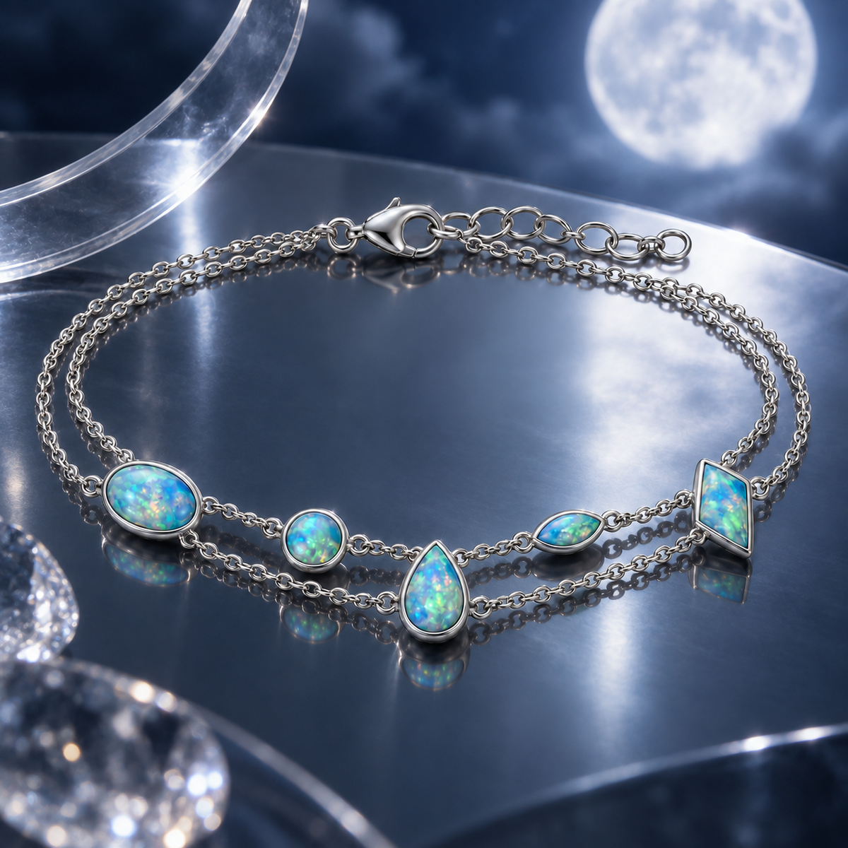 Double-Strand Opal-Style Charm Bracelet