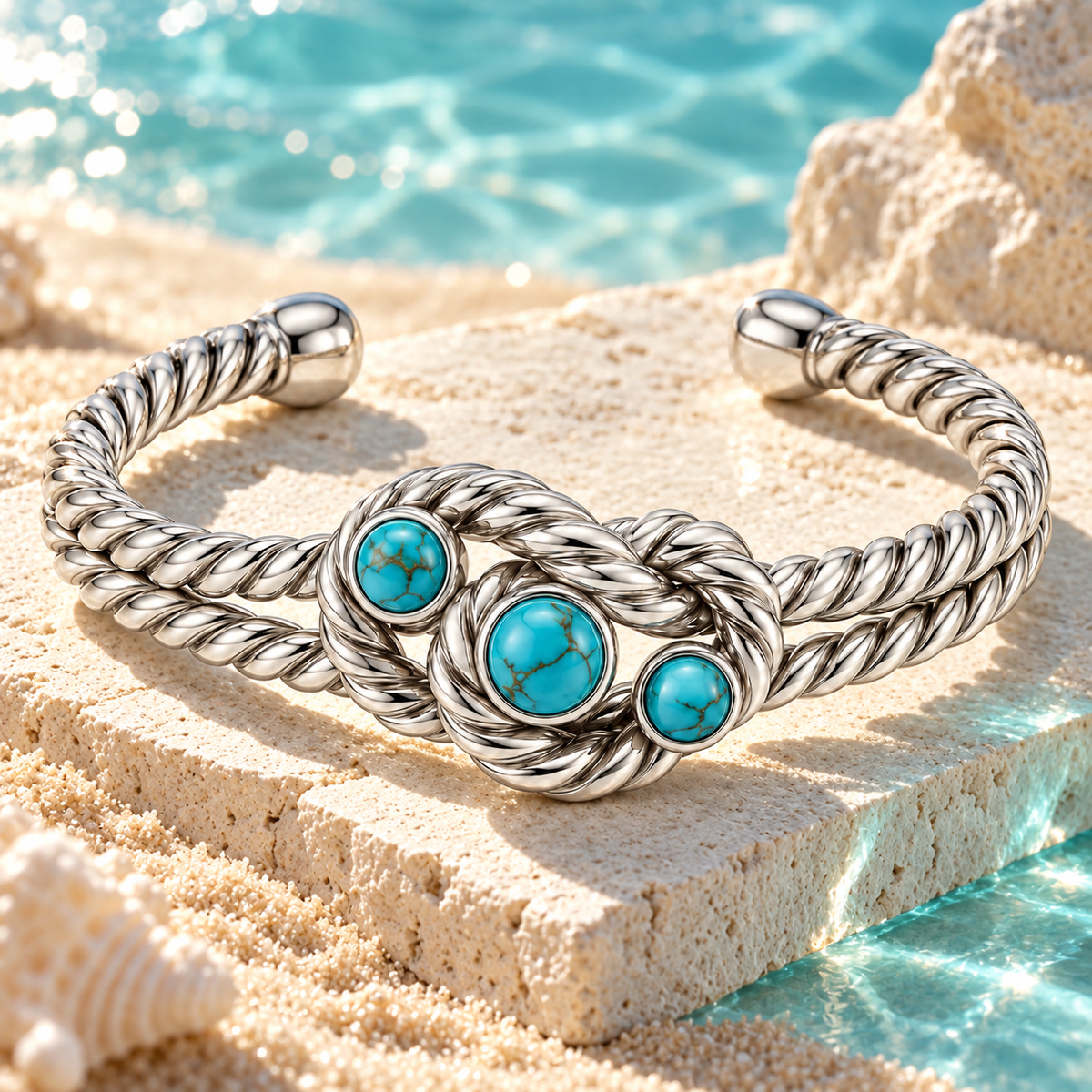Turquoise-Style Rope Knot Cuff
